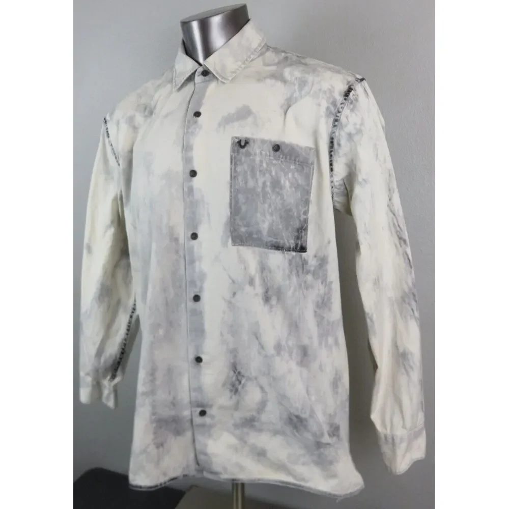 Mens True Religion Button Front Shirt‎ Mens Size L Loose Cotton Button Front